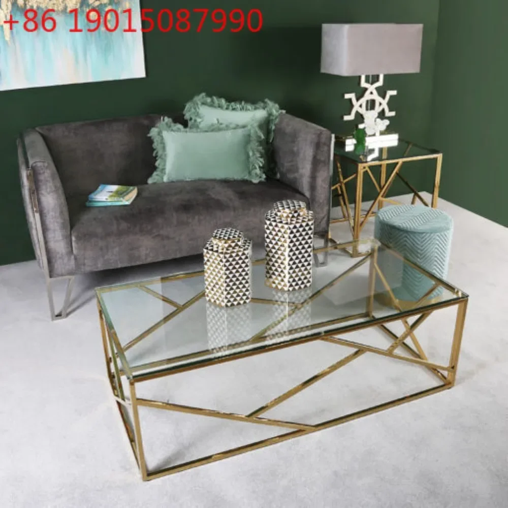 

Premium stainless steel coffee table rectangular transparent glass