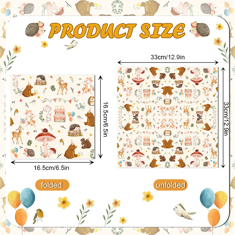 20Pcs Woodland Animal Paper Napkins Disposable Serviettes Forest Creature Kids Birthday Baby Shower DIY Decoupage Table Tissue