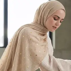 Bufanda de algodón con purpurina para mujer, hiyab musulmán de lujo, de estrellas doradas, 2021