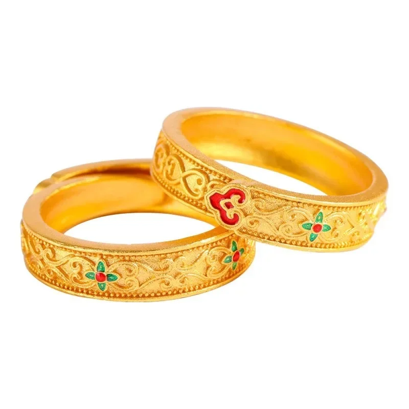 

9999 24K real gold Ancient Xiangyun blue ring enamel color niche ring does not fade high-grade sense of women's jewelry
