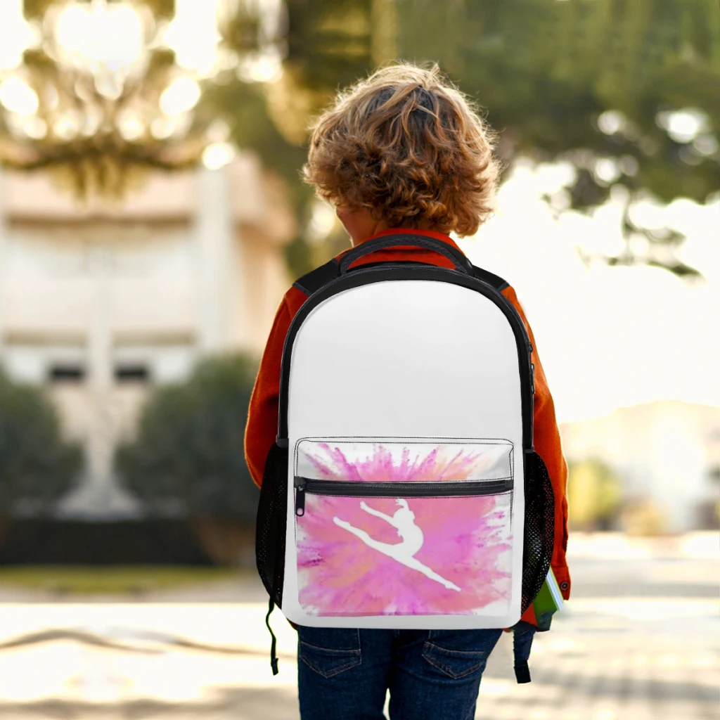 Pink Explosion Gymnastics Silhouette Backpack, impermeável mochila universitária de alta capacidade, nova moda feminina infantil, 17in