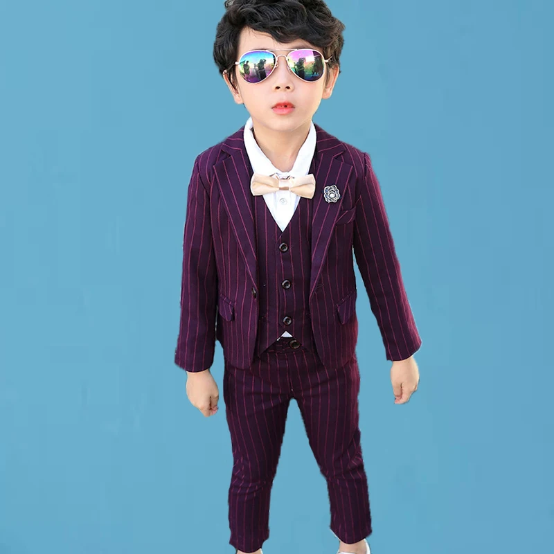 

Boys Purple Jacket Vest Pants 3PCS Wedding Suit Gentleman Kids Birthday Performance Dress Children Enfant Garcon Mariage Costume