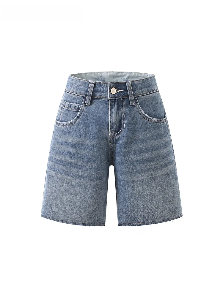 La Chapelle hoge taille gedistilleerde zoom denim orts dames casual broek met rechte pijpen zomer 2025, veelzijdige rechte buis