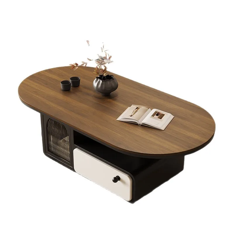 

Light luxury, modern, solid wood, coffee table, living room, simple, household, rock slab, oval