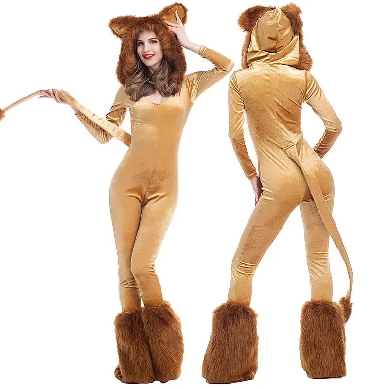 

Women Deluxe Lion Animal Cosplay Costume Sexy Furry Lion Jumpsuit With Big Tail Halloween Carnival Purim Party Fancy Outfit