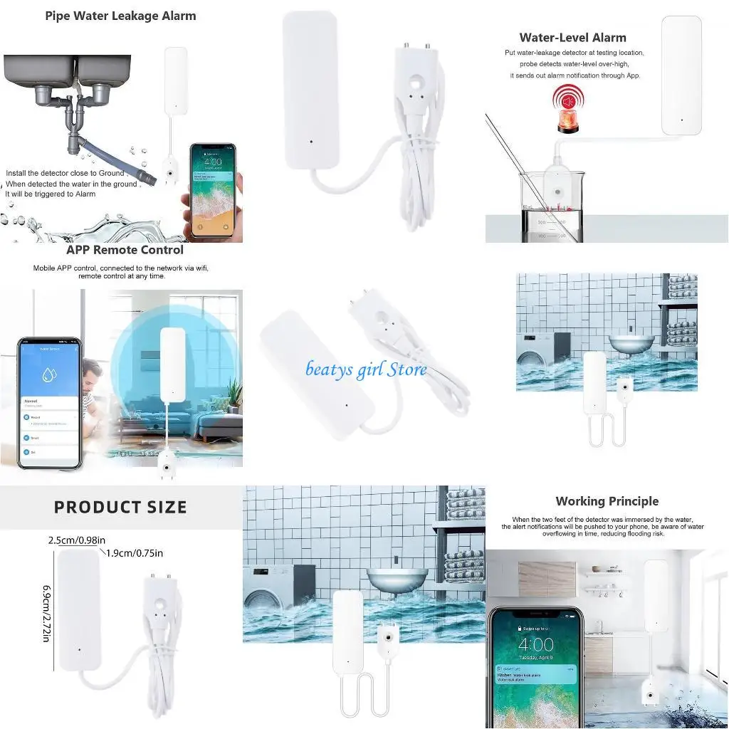 

C7AB Water Leakage Monitors Water Sensors Leak Detector Wireless Water Level Sensors