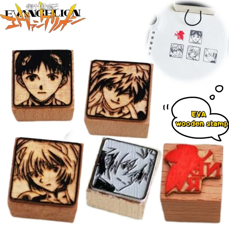 

Neon Genesis Evangelion Ayanami Rei Asuka Langley Soryu Ikari Shinji Wooden Stamp Ins High Value Q Version Anime Character Print