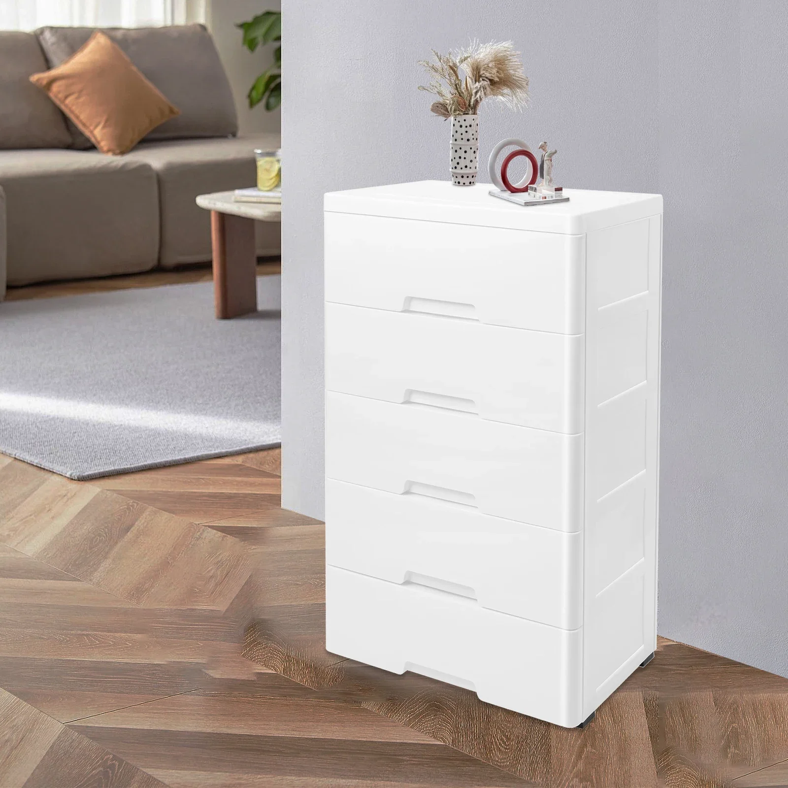 خزانة تخزين بلاستيكية مكونة من 5 أدراج ودرج قابل للفصل ومنظم ملابس