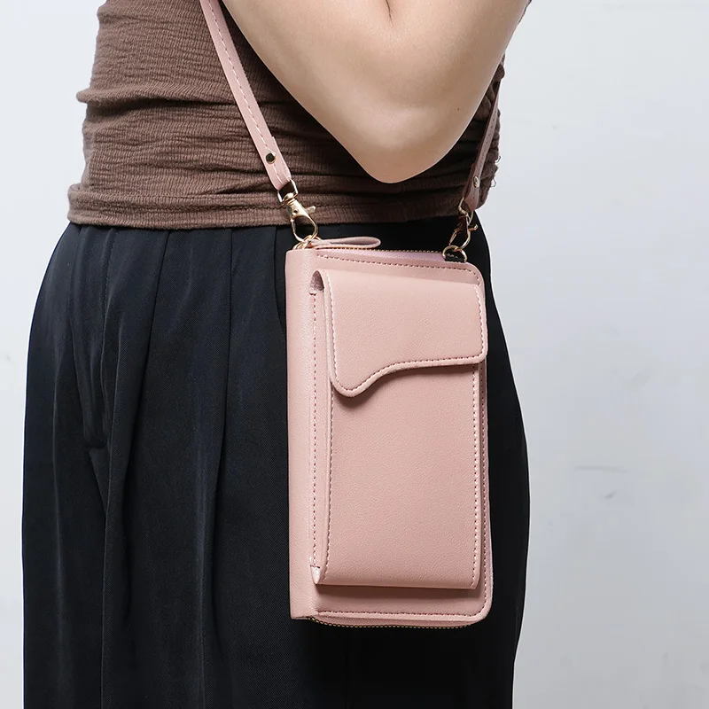 2024 Simple new fashion Korean version of one-shoulder messenger bag large capacity ladies long wallet solid color mobile phone