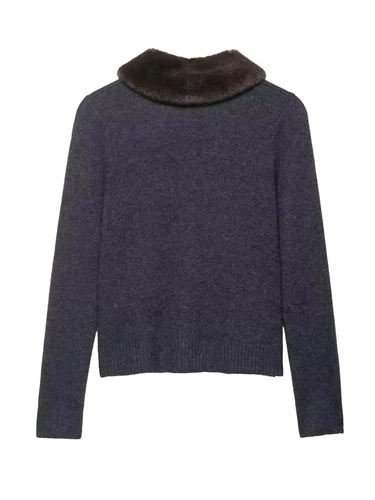 سترة نسائية محبوكة ذات تأثير من الفرو الصناعي من HH سترة نسائية عالية الشارع غير رسمية متعددة الاستخدامات سترة ذات صدر واحد #3