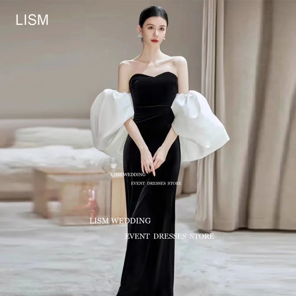 

LISM Sweetheart Black White Korea Black Evening Dresses Photo Shoot Strapless Prom Occasion Gown Custom Backless Party Dress