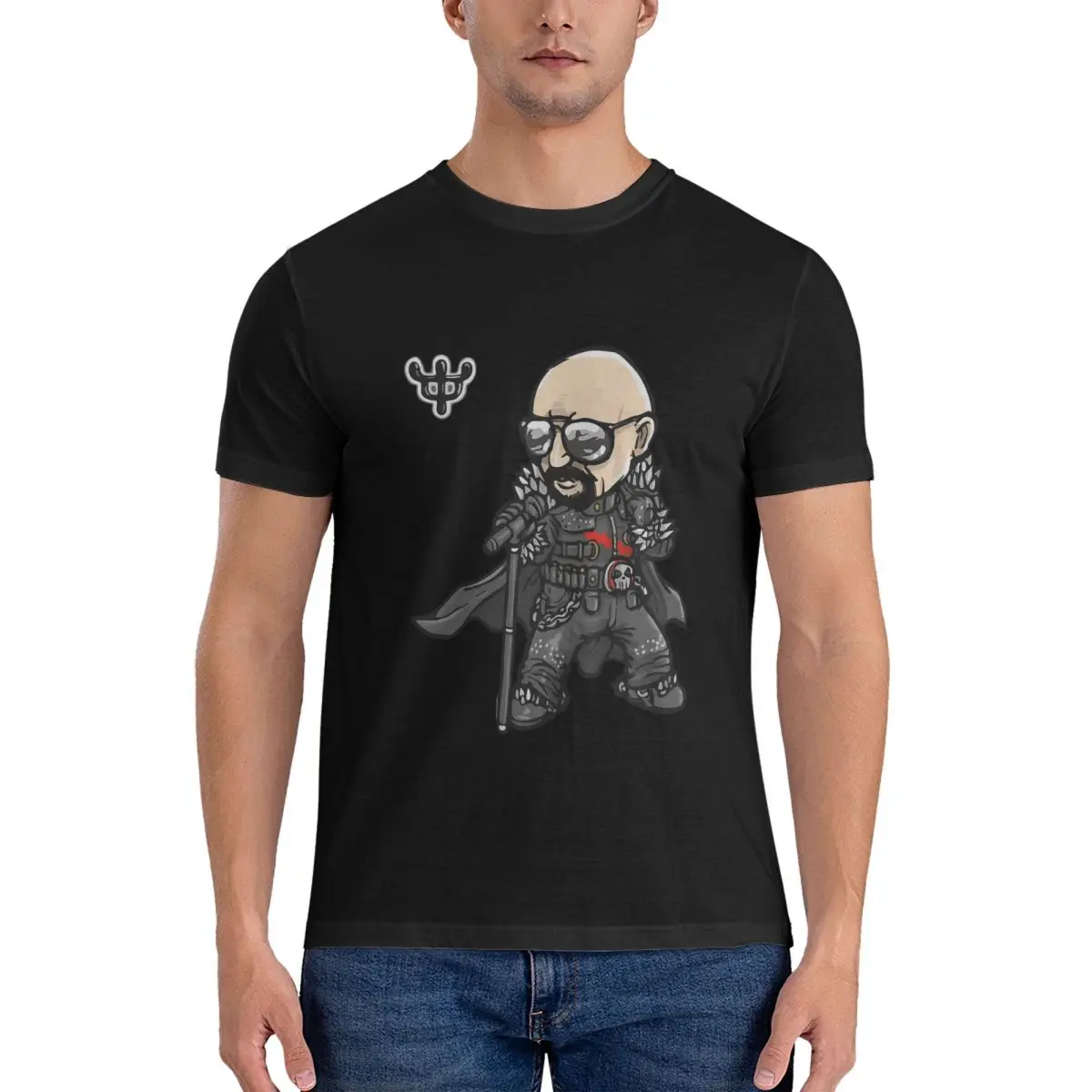 Tiki Men's graphic T-Shirts Rob Halford Essential Vintage Cotton Tees  Sleeve judas priest T Shirts Round Clothing tops fugees