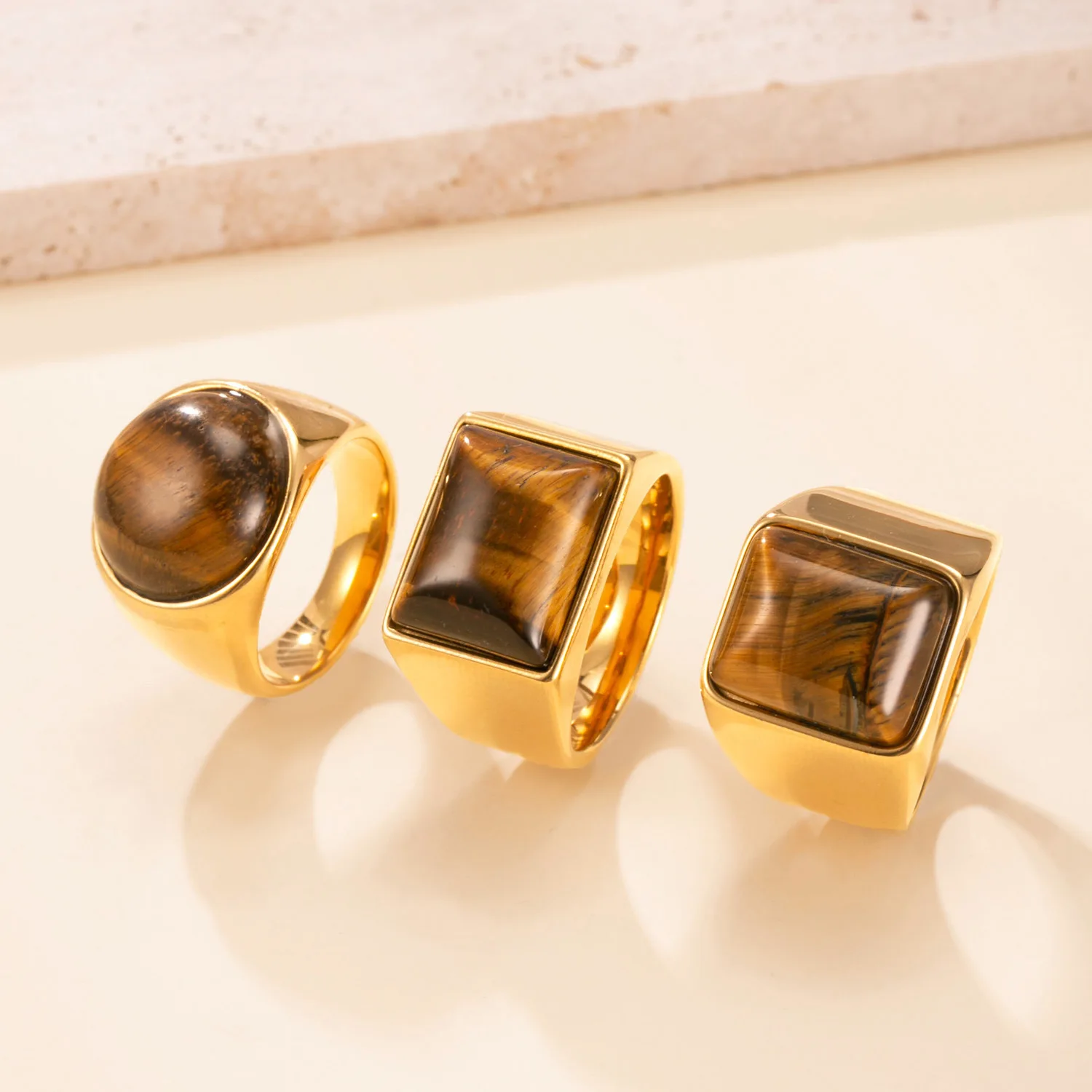 

Men's Vintage Punk Style Titanium Steel Casting Tiger's Eye Geometric Ring, Hot-Selling Durable Statement Jewelry for Outfits