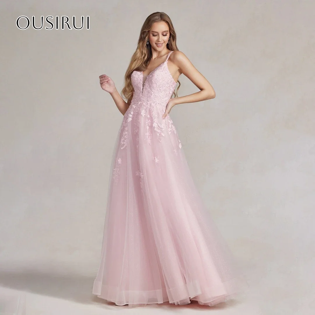 فساتين سهرة بأشرطة سباغيتي على شكل حرف a مطوي بدون أكمام مشد تول طول الأرض رداء حفلات مخصص Fساتين السيف