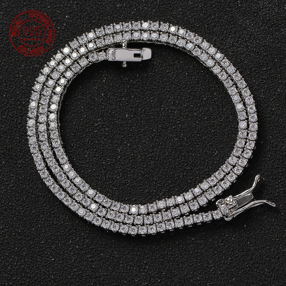 100% Real S925 Stering Silver Hip-hop Punk Necklace Moissanite Chain Golden Stack Unisex Choker Fine Jewelry