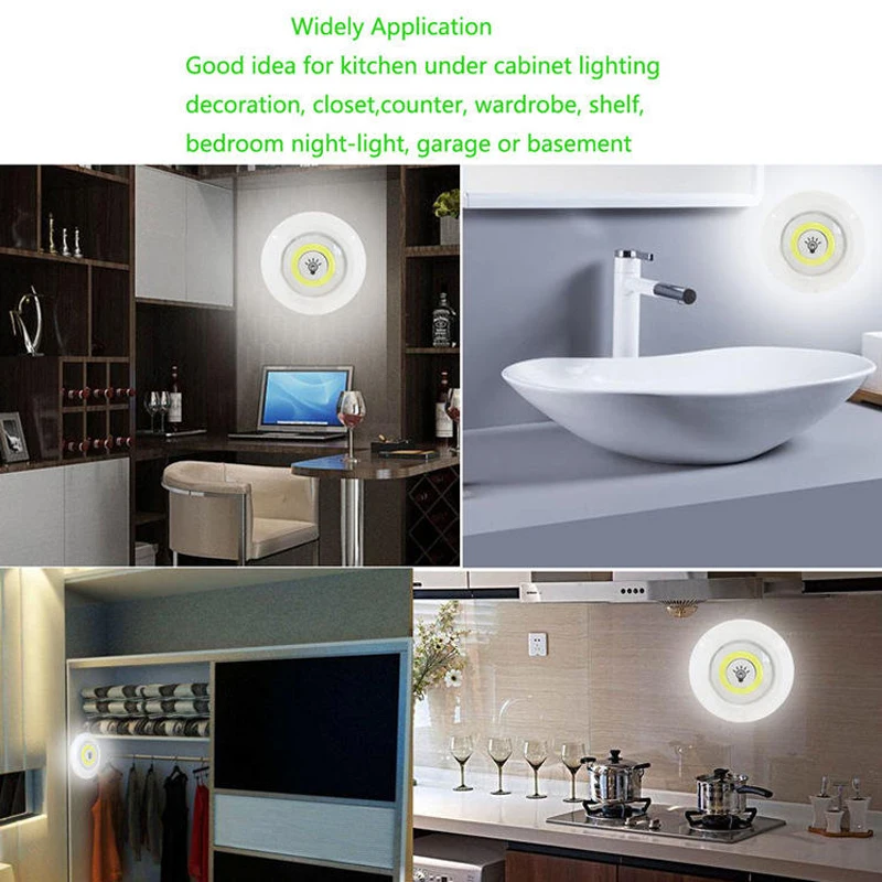 LED Light Wireless Remote Control Night Light 3W Super Bright COB Under Cabinet Light Dimmable Wardrobe Lamp Home Bedroom Closet