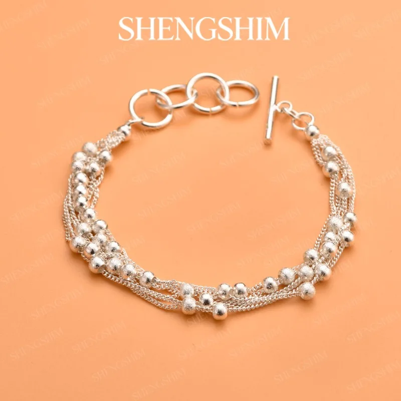 SHENGSHIM 925 Sterling Silver Multi Layer Tassel Bead Design OT Clasp Adjustable Bracelet For Women Fashion Jewelry Weddings