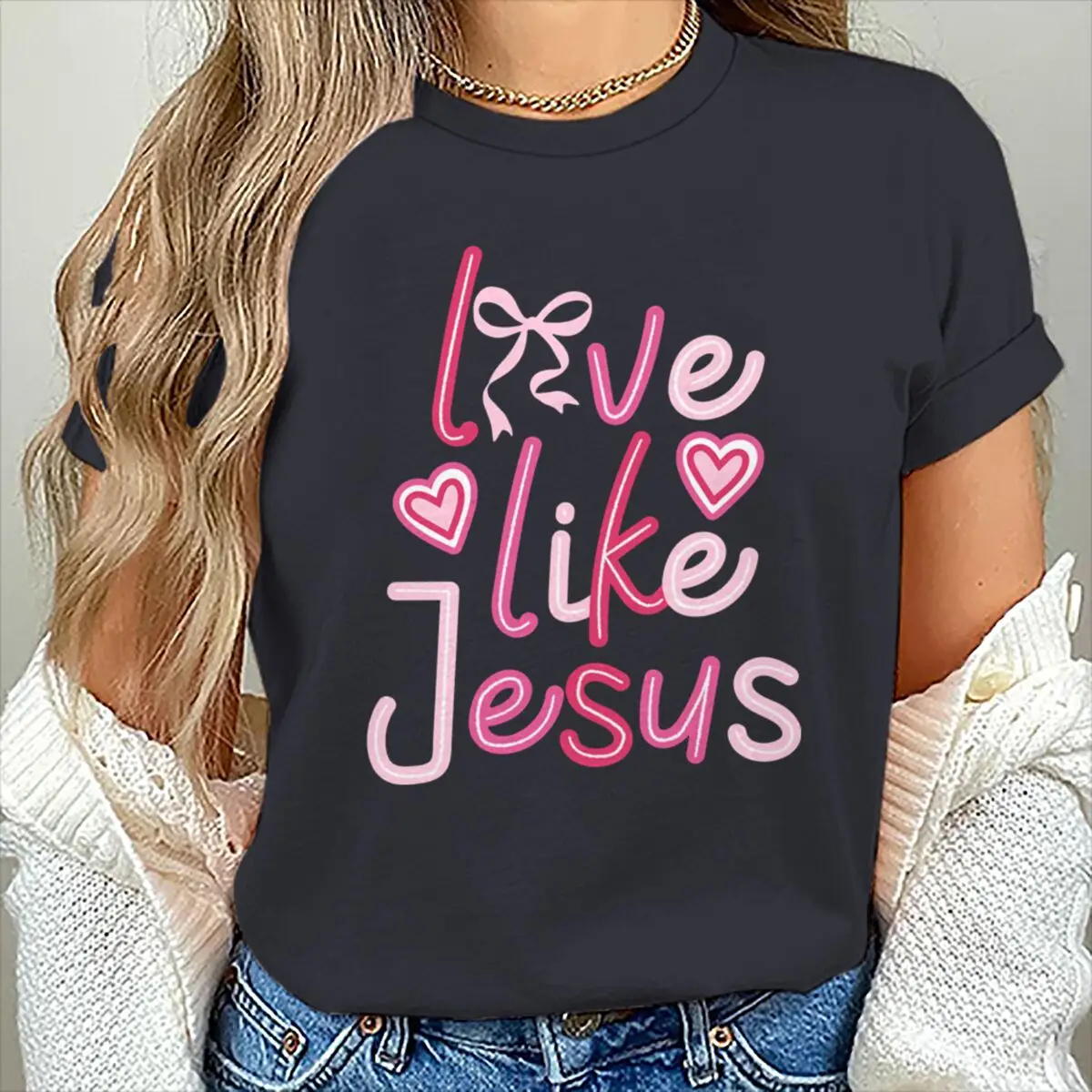 

Like Jesus Coquette Дизайн рубашки Женская одежда Распродажа Иисус Любовь Валентина Повседневные топы День Святого Валентина Христианские подарки Футболки