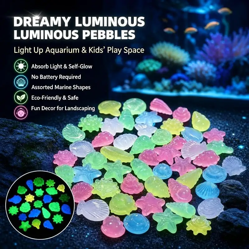 100Pcs Eco-Friendly Glow in the Dark Ocean Pebbles Self-Luminous Stones for Garden Yard Walkway Aquarium Decor
