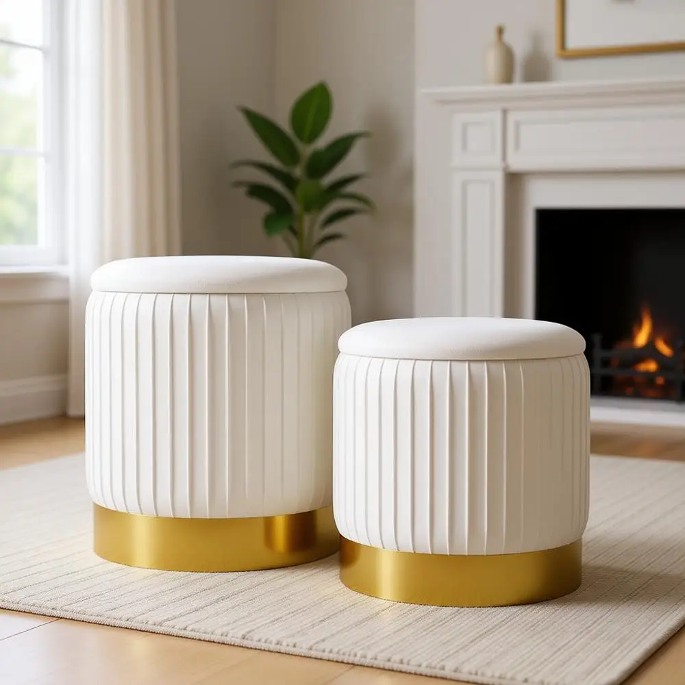 

Круглый бархатный пуф с отсеком для хранения и съемной крышкой, золотое основание, для гостиной или спальни