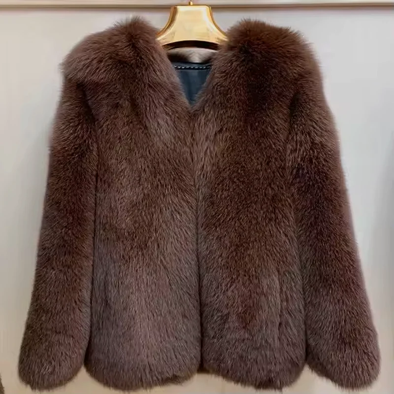 

New full skin real fox fur coat for women in winter fluffy and luxurious full skin natural fox fur jacket And raccoons coat
