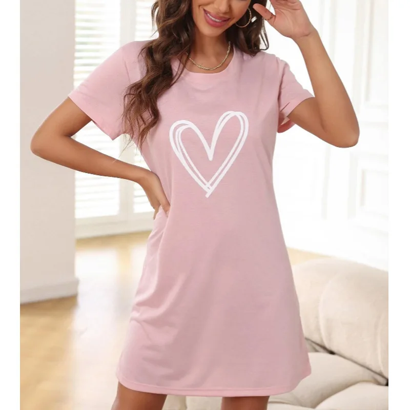 

Summer Short Sleeve Mini Nightdress New Women's Intimate Lingerie Nightgown Sleepwear Loose O-Neck Home Dressing Gown Bathrobe