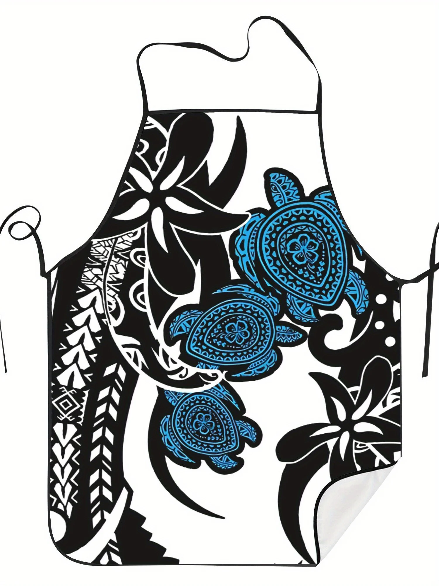 

Polynesian Hawaiian Samoan Tribal Turtle Printed Apron for Men and Women Black and White Artistic Kitchen Cooking Apron