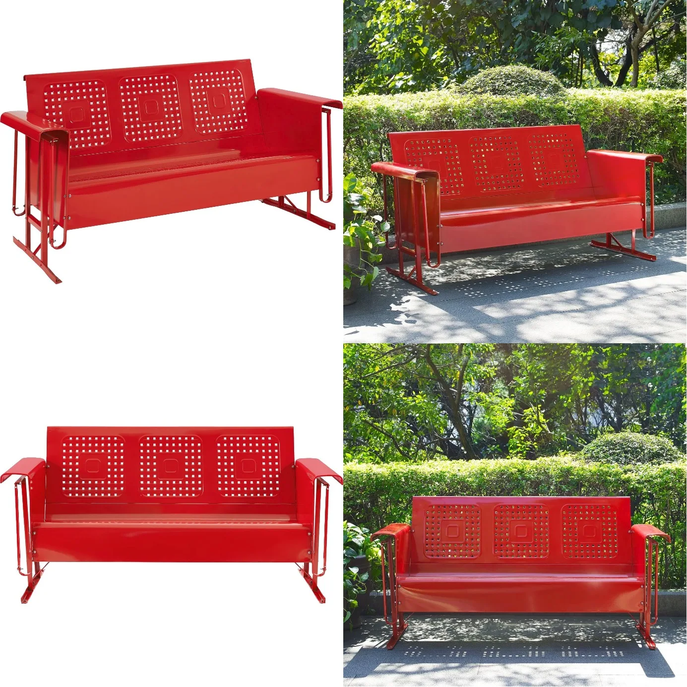 

Red Metal Frame Outdoor Patio Glider Loveseat with Weather-Resistant Cushion for Garden Porch, Customized