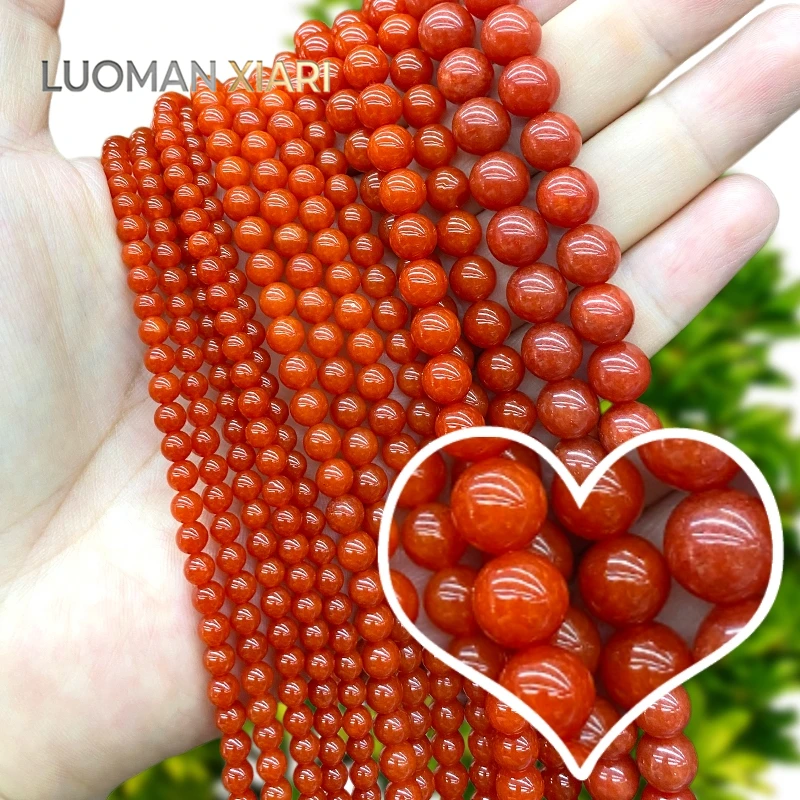 4-12mm Naturstein Chalcedon Südlicher Roter Achat Farbige Runde Zwischenperlen für Schmuckherstellung DIY Armbänder Charms Zubehör
