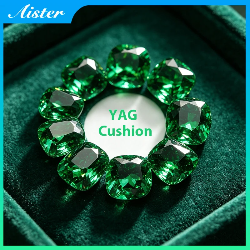 New Green Yttrium Aluminium Garnet Loose Gemstones Lab Diamonds Cushion Cut YAG Stones for Jewelry Making