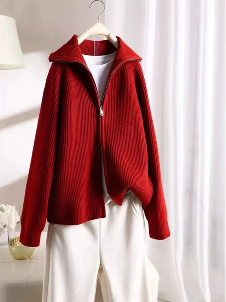 

Женский вязаный свитер Lazy Sle, пальто с застежкой-молнией и высоким воротником, осень-зима, новый дизайн Sense Long Sve Top