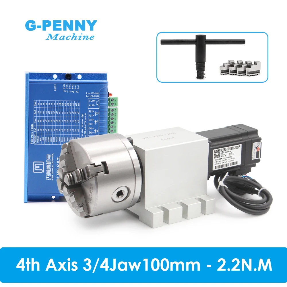 Harmonic 4th Axis 3/4Jaw 80mm/100mm Chuck NEMA23 2N.m Closed Loop Motor Kit CNC Dividing Head/Rotation Axis/A Axis