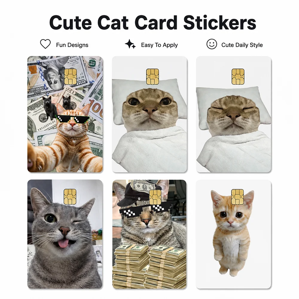 Cute Cat Card Sticker Skin Cover Funny Animal Design Decorative Sticker for Bank Card ID Card Phone Case DIY Accessories