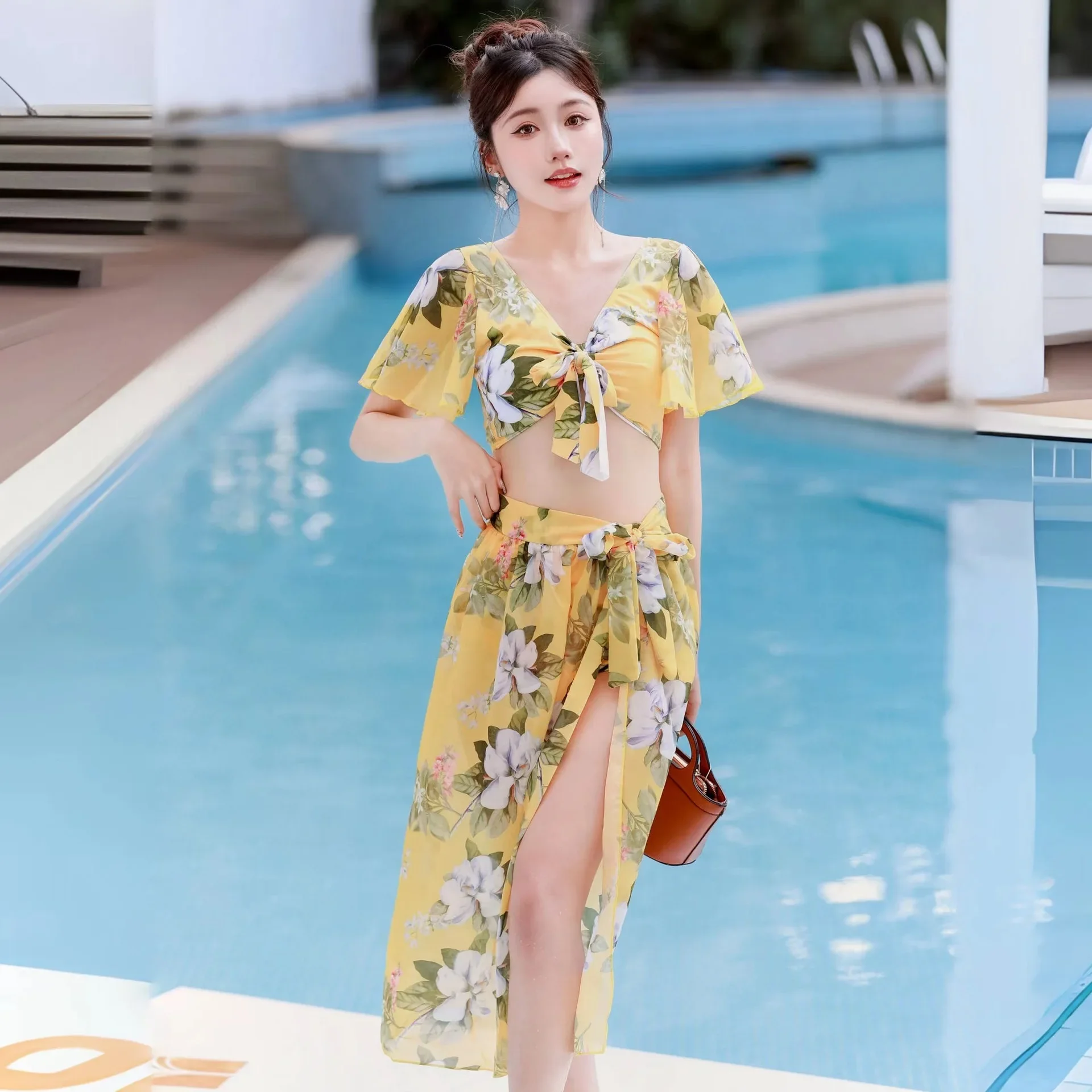 

Пляжный отдых, бикини, бикини, разделенный купальник, комплект из трех предметов, сексуальный пляжный купальник, горячий весенний купальник, Интернет-знаменитая женщина