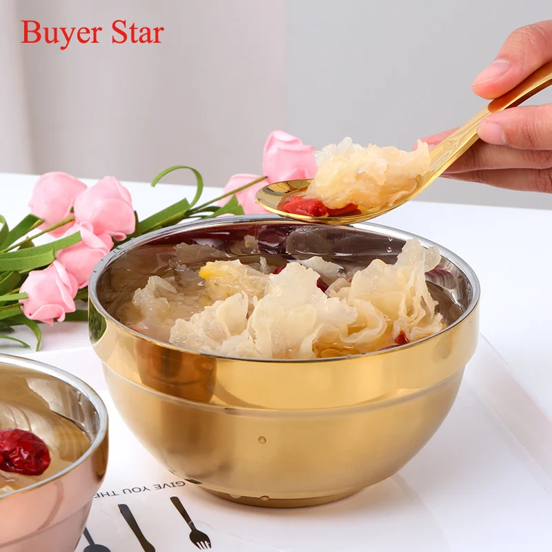 Small&Big Stainless Steel Chinese Rainbow Round Bowl Rice Soup Double Hot Insulation Container Noodle Bowl Kitchen Tableware