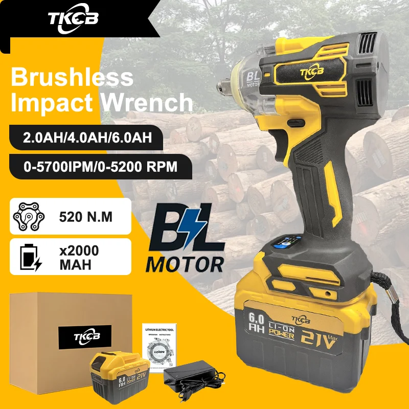 TKCB-520 N.M Torque Brushless Electric Impact Wrench 1/2 In With 20000mah Lithium-Ion Battery For Makita 18v Battery