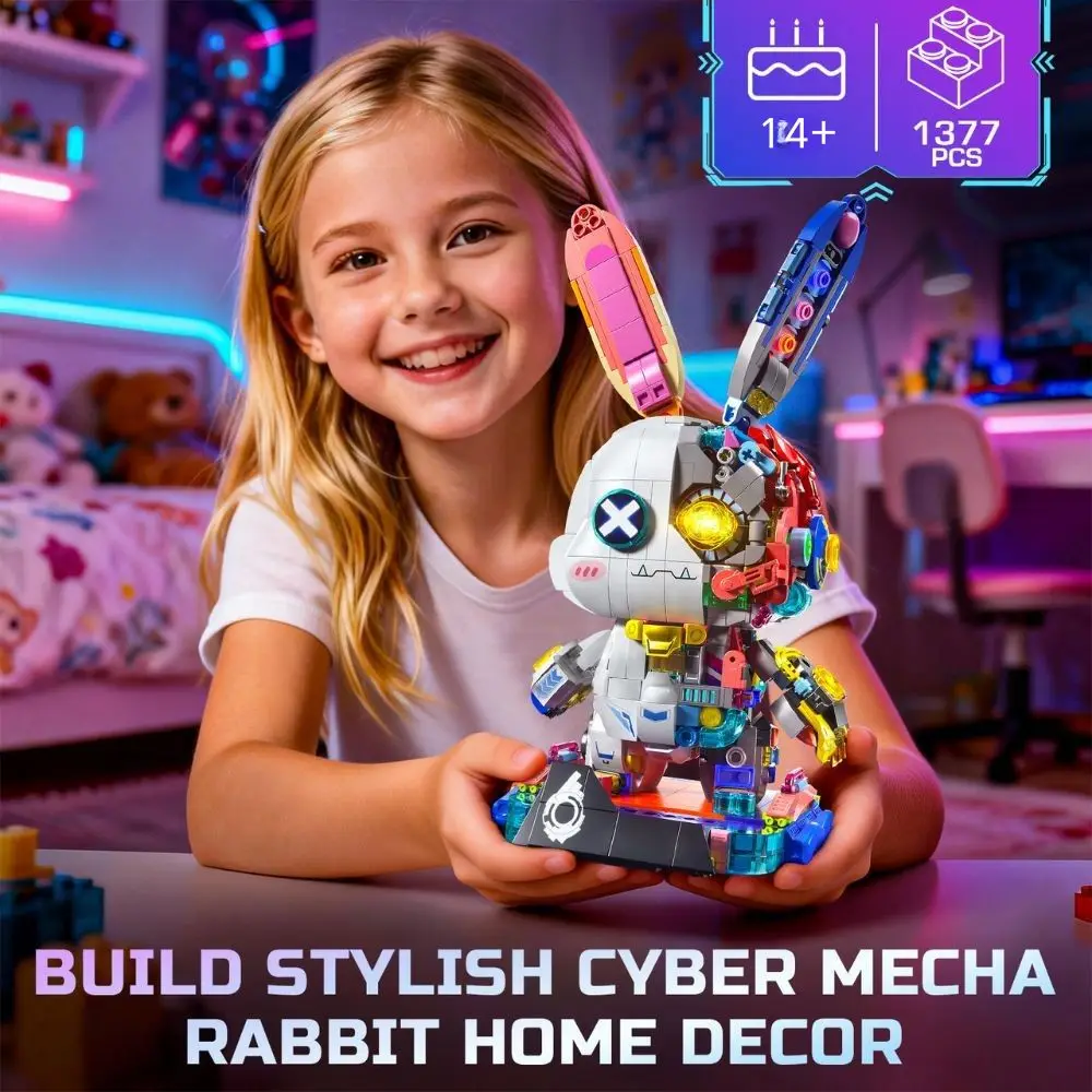 

Конструктор KAVOWORLD 1377 деталей: Киберпанк-меха-кролик, развивающая STEM-игрушка с подсветкой, декор для дома, коллекционный подарок для подростков