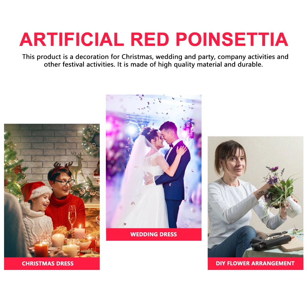 

Christmas Decorations Artificial Flower Supplies Red Fake Poinsettia Adornments