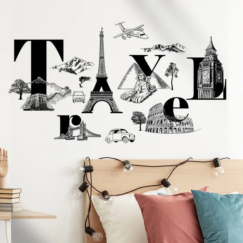 

4 Sheets Eiffel London Ben Bridges Mountains Rivers Cars silhouette Wall Decals for Home Office Decoration Peel and Stick Poster