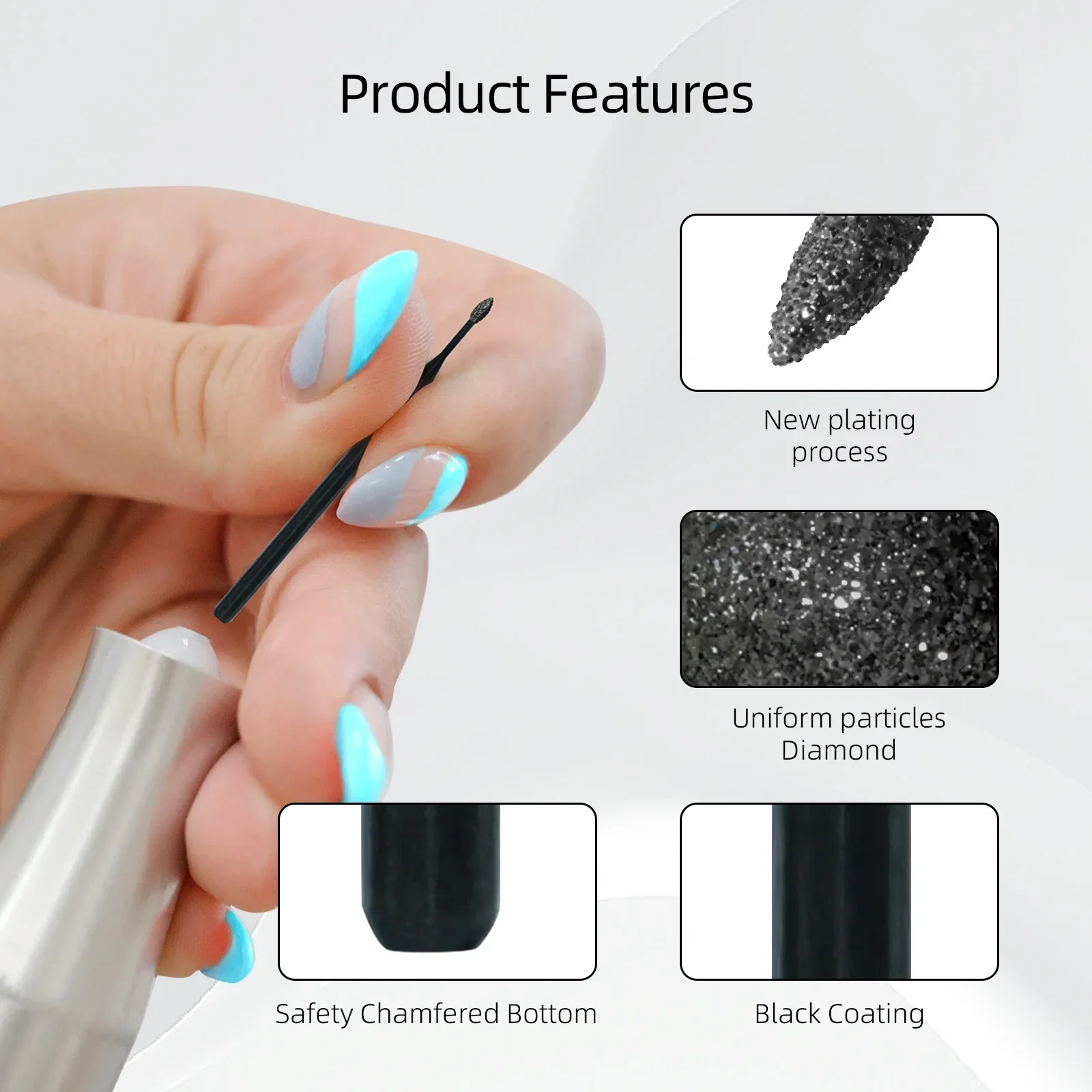 Hytoos brocas de diamante preto para unhas pro, limpeza de cutícula russa para remoção de pele morta e preparação de unhas, ferramentas duráveis de acessórios para unhas