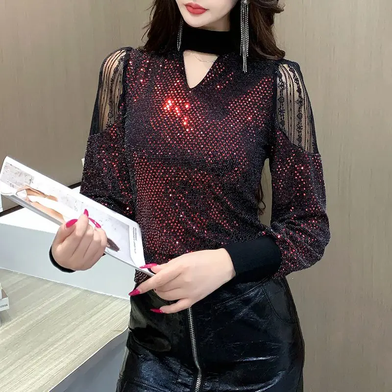 T-shirt à manches longues à col en V pour femmes, t-shirts minces esthétiques, haut assressenti, pulls chics, vêtements monochromes, nouvelle mode, printemps et automne