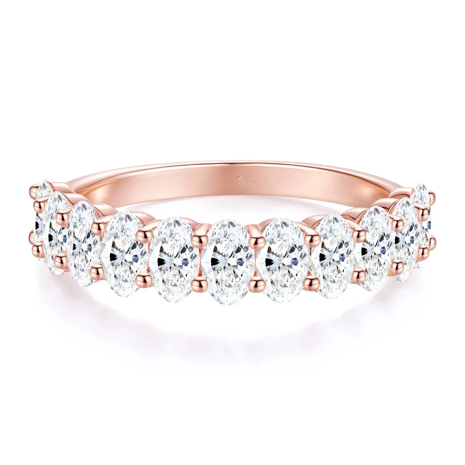 3.3CTTW Oval Cut Moissanite Wedding Band, D Color VVS1 Half Eternity Ring for Women, S925 Sterling Silver 18K Rose Gold