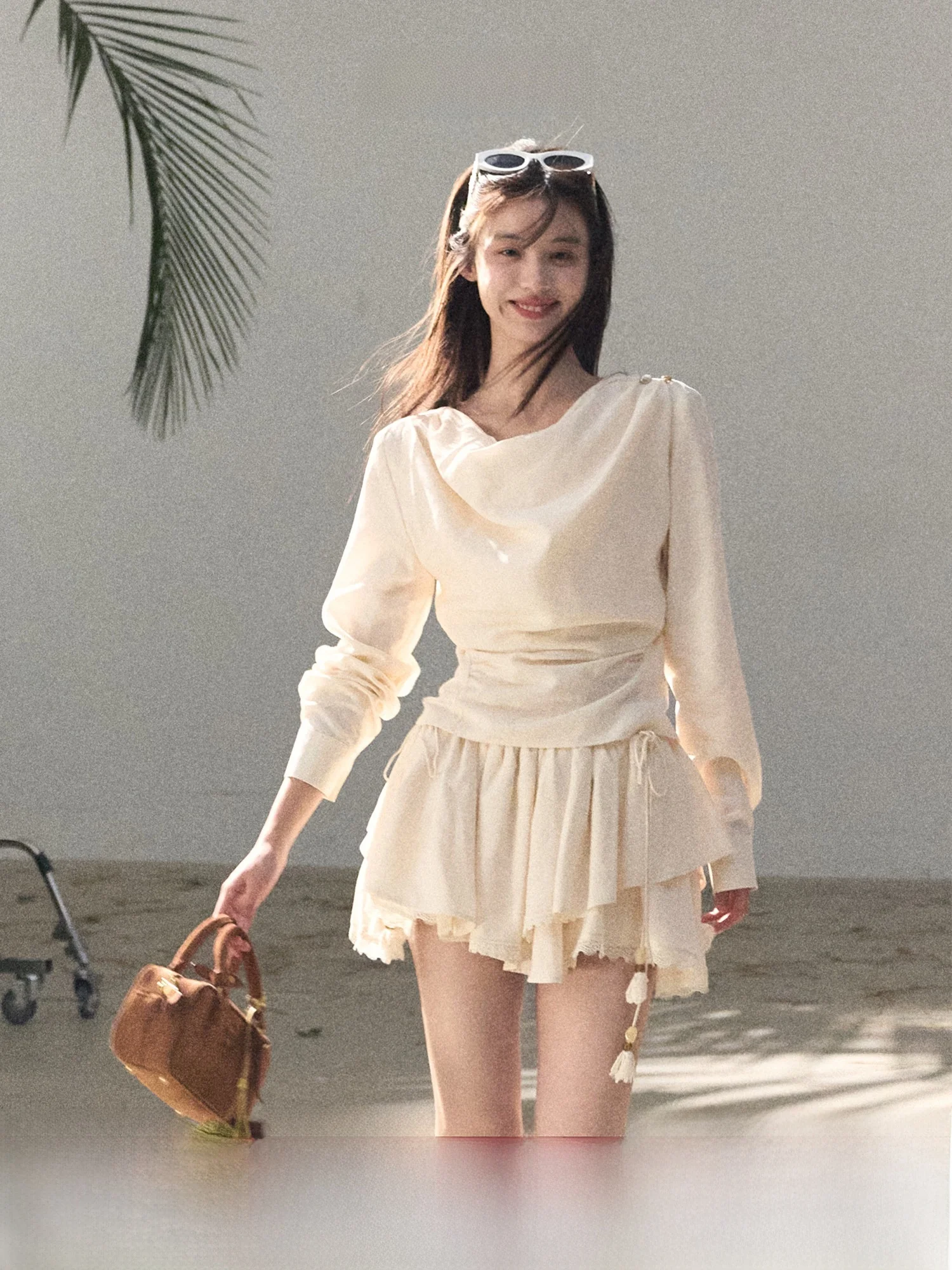

OAKMOO Gentle Island Lace Long Sve Women's Top Skirt Set Linen f-length Skirt Casual Sle Spring Autumn Summer Faion