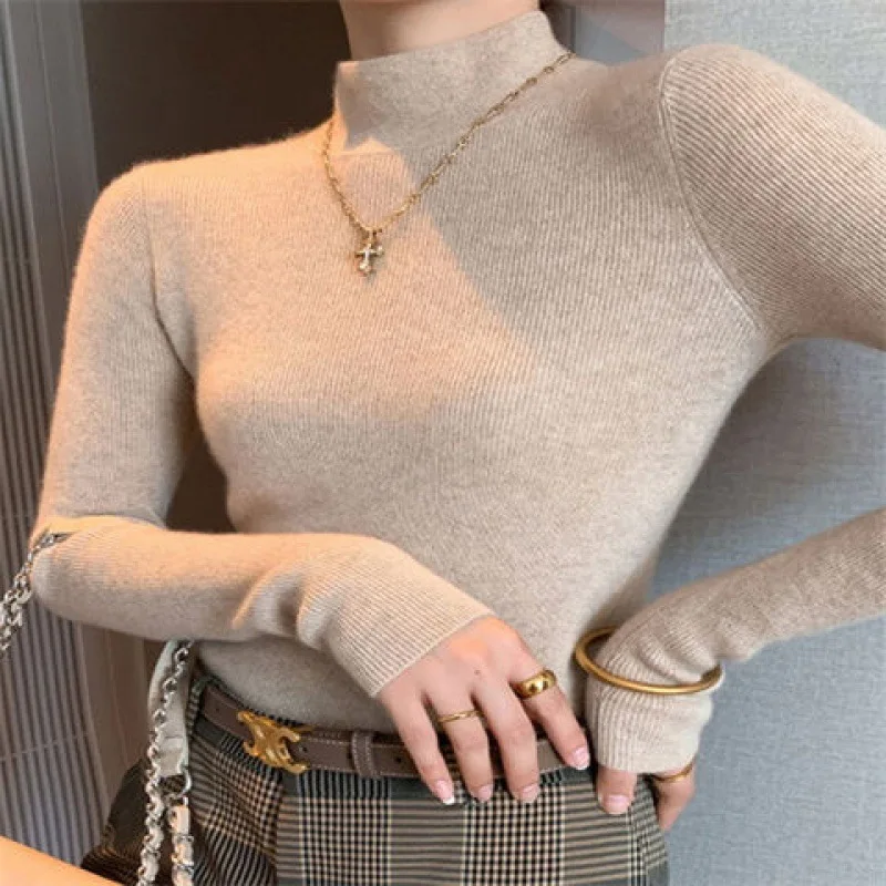 

Elegant Thickened Half-High Collar Women's Base Shirt Slim Fit Inner Wear Autumn Winter Stylish Versatile Knitwear