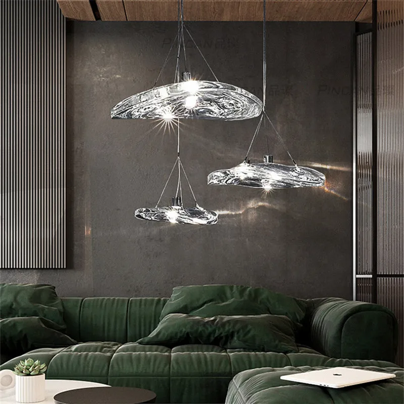Lampu gantung Manta, lampu hias kaca bening desainer, dekorasi seni restoran, lampu daun, lampu samping tempat tidur, lampu makan malam, lampu tangga