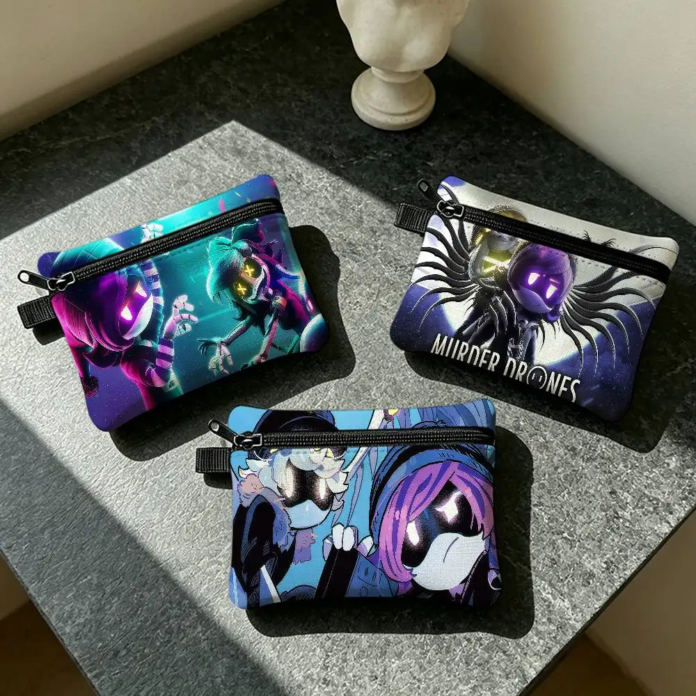 Anime M-Murder D-Drones Waterproof Zipper Coin Purse Lightweight Hanging Key Pouch Card Holder For Daily Use