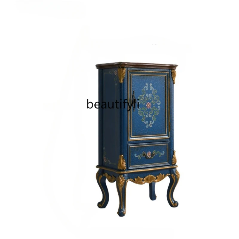 

European-Style Curio Cabinet Hallway Chest of Drawers Solid Wood American Idyllic Storage Finishing Cabinet Retro Painted