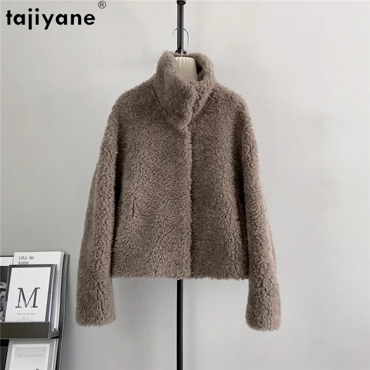 Tajiyane Sheep Shearing Jackets for Women 2023 Autumn Winter 100% Granular Wool Coat Short Fur Coat Stand Collar Abrigos Mujer