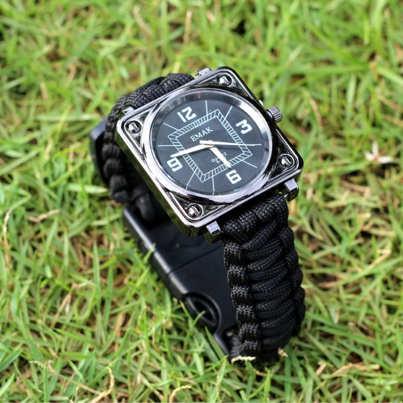 ساعة EDC الجديدة للبقاء على قيد الحياة - معدات خارجية متعددة الوظائف مع صفارة وإطلاق النار وبوصلة، ضرورية لتخييم تسلق الجبال