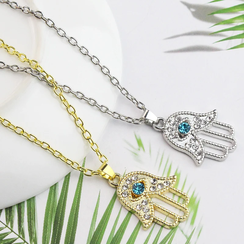Bohemian Fatima Hand Evil Eye Necklace Hollow Hamsa Hand Charm Unisex Vintage Turkish Style Fashion Jewelry Decor Gift